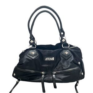 Just Cavalli, canvas and leather straps purse.